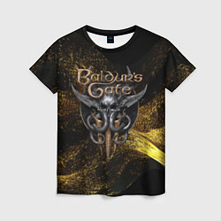 Женская футболка Baldurs Gate 3 logo gold black