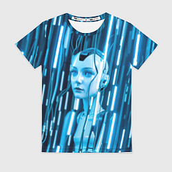Футболка женская Девушка биоробот среди проводов, цвет: 3D-принт