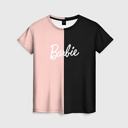 Футболка женская Барби - сплит нежно-персикового и черного, цвет: 3D-принт