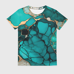 Футболка женская Зеленый мрамор с золотыми прожилками, цвет: 3D-принт