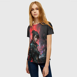 Футболка женская Девушка в красных лучах, цвет: 3D-принт — фото 2