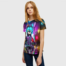 Футболка женская Cool kitten - cyberpunk - neon glow, цвет: 3D-принт — фото 2