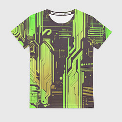 Футболка женская Кибер схемы кислотно-зелёные, цвет: 3D-принт