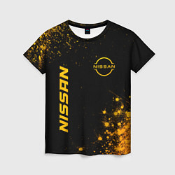 Футболка женская Nissan - gold gradient: надпись, символ, цвет: 3D-принт