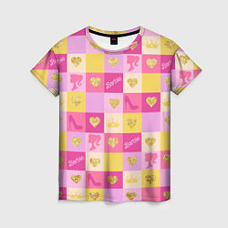 Футболка женская Барби: желтые и розовые квадраты паттерн, цвет: 3D-принт