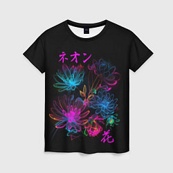Футболка женская Неоновые цветы - японский стиль, цвет: 3D-принт