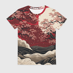 Футболка женская Багровый пейзаж в японском стиле, цвет: 3D-принт