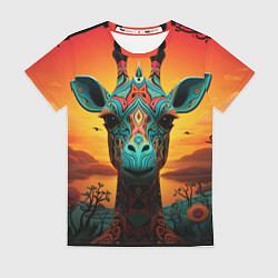 Футболка женская Жираф в стиле фолк-арт, цвет: 3D-принт