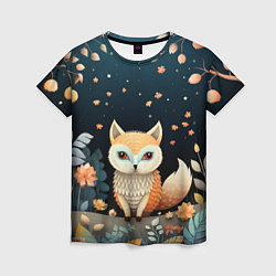 Футболка женская Фэнтезийная лисичка в лесу фолк-арт, цвет: 3D-принт