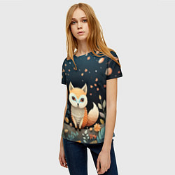 Футболка женская Фэнтезийная лисичка в лесу фолк-арт, цвет: 3D-принт — фото 2
