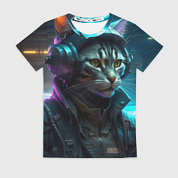 Футболка женская Кот киберпанк от ai, цвет: 3D-принт