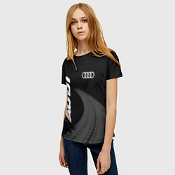 Футболка женская Audi speed на темном фоне со следами шин вертикаль, цвет: 3D-принт — фото 2