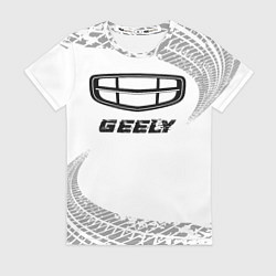Футболка женская Geely speed на светлом фоне со следами шин, цвет: 3D-принт
