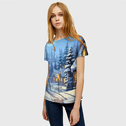 Футболка женская Новогодний зимний городок, цвет: 3D-принт — фото 2