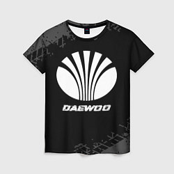 Футболка женская Daewoo speed на темном фоне со следами шин, цвет: 3D-принт
