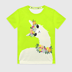 Футболка женская Летняя лама - альпака в венке, цвет: 3D-принт