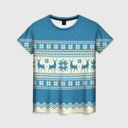 Футболка женская Sweater with deer on a blue background, цвет: 3D-принт