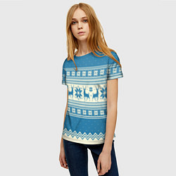 Футболка женская Sweater with deer on a blue background, цвет: 3D-принт — фото 2