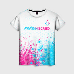 Футболка женская Assassins Creed neon gradient style посередине, цвет: 3D-принт