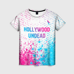 Женская футболка Hollywood Undead neon gradient style посередине