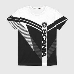 Женская футболка Scania логотип на абстрактном фоне