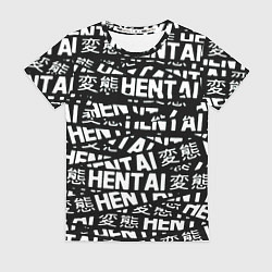Футболка женская Hentai черно белые надписи, цвет: 3D-принт