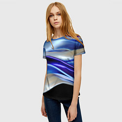 Футболка женская Абстрактные волны синего оттенка, цвет: 3D-принт — фото 2
