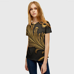 Футболка женская Золотые узоры листья объемные, цвет: 3D-принт — фото 2