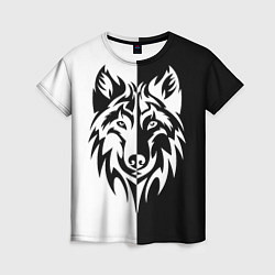 Футболка женская Волк чёрно-белый, цвет: 3D-принт