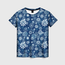 Женская футболка Snowflakes on a blue background