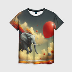Футболка женская Сюрреалистичный слон летит за шариком, цвет: 3D-принт