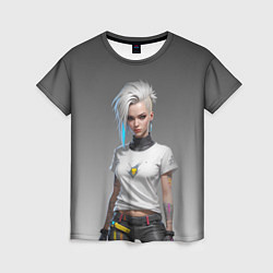 Футболка женская Блондинка в белой футболке Cyberpunk 2077, цвет: 3D-принт