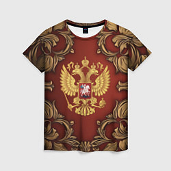 Футболка женская Золотой герб России на красном фоне лепнина, цвет: 3D-принт