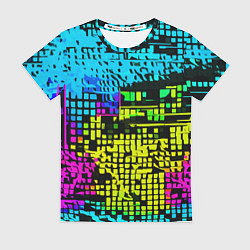 Женская футболка Разноцветный глитч на чёрном фоне