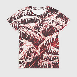 Женская футболка Белые клыки на красном фоне