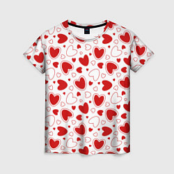 Женская футболка Красные сердечки на белом фоне