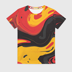 Женская футболка Красные желтые оранжевые пятна краски