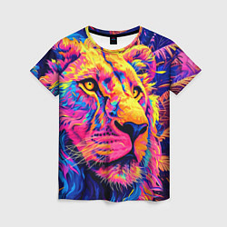 Футболка женская Лев светящийся неоновый, цвет: 3D-принт