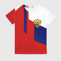 Женская футболка Спортивная текстура герб России