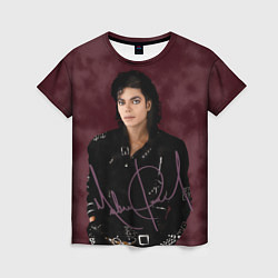 Футболка женская Michael Jackson на бордовом фоне, цвет: 3D-принт