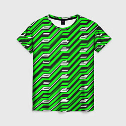 Футболка женская Чёрно-зелёный линейный узор киберпанк, цвет: 3D-принт