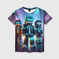 Женская футболка Minecraft - neon metropolis ai art