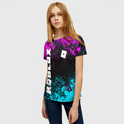 Футболка женская Роблокс - неоновые брызги, цвет: 3D-принт — фото 2