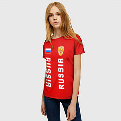 Футболка женская Россия три полоски на красном фоне, цвет: 3D-принт — фото 2