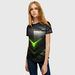 Футболка женская Зеленая яркая плашка на черном абстракция, цвет: 3D-принт — фото 2