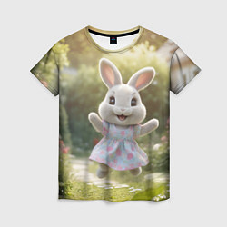 Футболка женская Забавный белый кролик в платье, цвет: 3D-принт