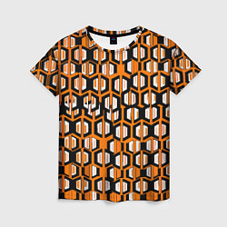 Футболка женская Техно узор из шестиугольников оранжевый, цвет: 3D-принт
