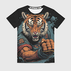 Футболка женская Тигр в стойке тайский бокс, цвет: 3D-принт