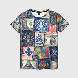 Футболка женская Баксы на дениме пэчворк, цвет: 3D-принт