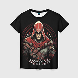 Футболка женская Assassins creed в красном капюшоне, цвет: 3D-принт